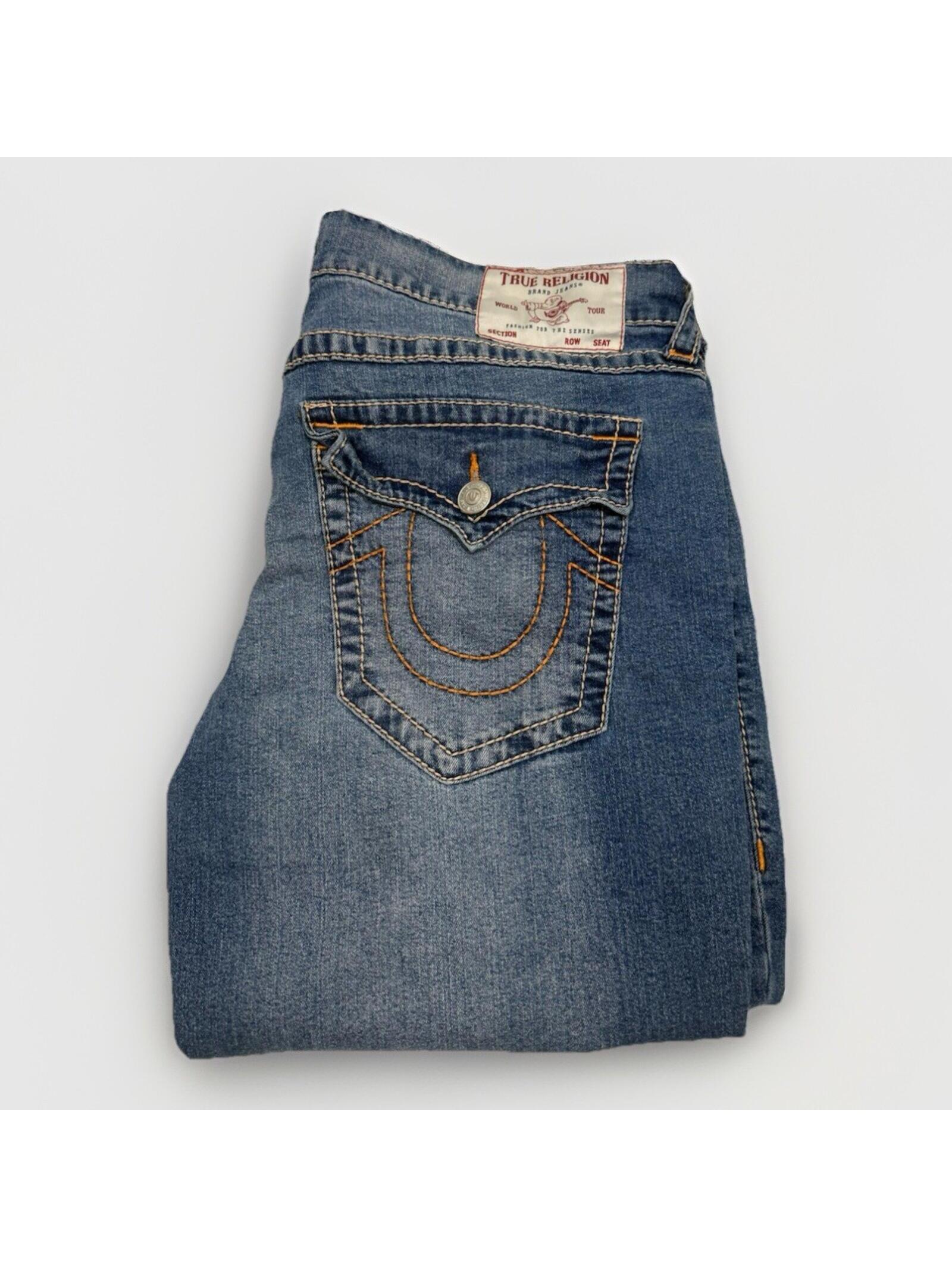 True Religion Ricky Relaxed Straight Jeans Mens 36x33 Blue Flap Pocket Y2k